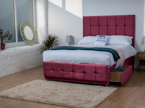 Ashmount Cube Panel Divan Bed Set with Storage Drawers, Floor Standing Headboard & Footboard