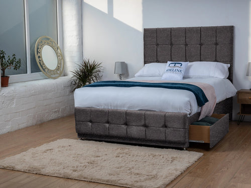 Ashmount Cube Panel Divan Bed Set with Storage Drawers, Floor Standing Headboard & Footboard
