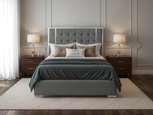 Ashton Contrast Cube Panel Upholstered Bed Set with Floor Standing Headboard, Footboard & Storage Upgrade Option