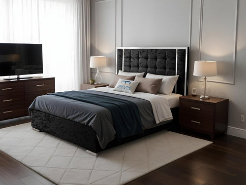 Ashton Contrast Cube Panel Upholstered Bed Set with Floor Standing Headboard, Footboard & Storage Upgrade Option