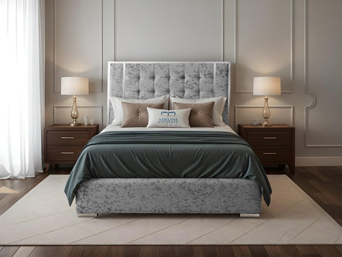 Ashton Contrast Cube Panel Upholstered Bed Set with Floor Standing Headboard, Footboard & Storage Upgrade Option