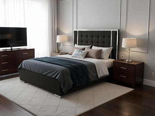 Ashton Contrast Cube Panel Upholstered Bed Set with Floor Standing Headboard, Footboard & Storage Upgrade Option