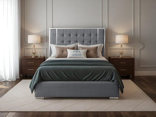 Ashton Contrast Cube Panel Upholstered Bed Set with Floor Standing Headboard, Footboard & Storage Upgrade Option