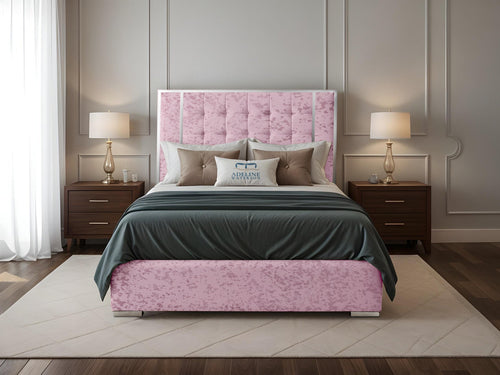 Ashton Contrast Cube Panel Upholstered Bed Set with Floor Standing Headboard, Footboard & Storage Upgrade Option