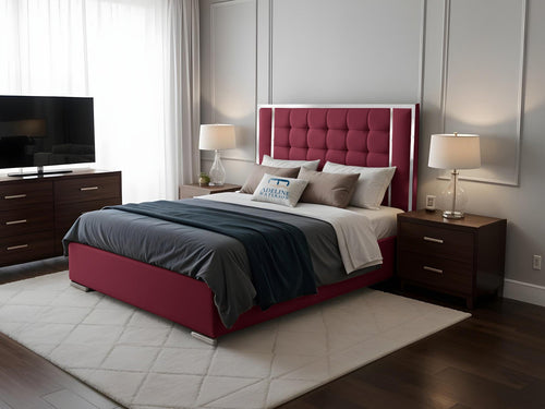 Ashton Contrast Cube Panel Upholstered Bed Set with Floor Standing Headboard, Footboard & Storage Upgrade Option