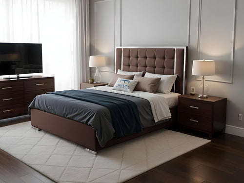 Ashton Contrast Cube Panel Upholstered Bed Set with Floor Standing Headboard, Footboard & Storage Upgrade Option