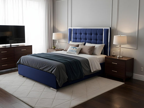 Ashton Contrast Cube Panel Upholstered Bed Set with Floor Standing Headboard, Footboard & Storage Upgrade Option