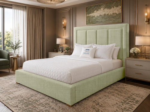 Barlow Block Panel Upholstered Bed Set with Floor Standing Headboard, Footboard & Storage Upgrade Option