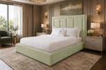 The Barlow Block Panel Bed in Almond Coniston