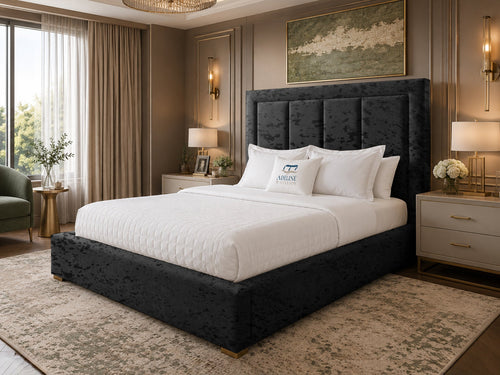 Barlow Block Panel Upholstered Bed Set with Floor Standing Headboard, Footboard & Storage Upgrade Option