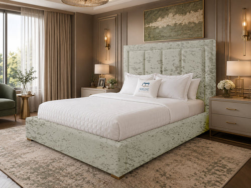 Barlow Block Panel Upholstered Bed Set with Floor Standing Headboard, Footboard & Storage Upgrade Option