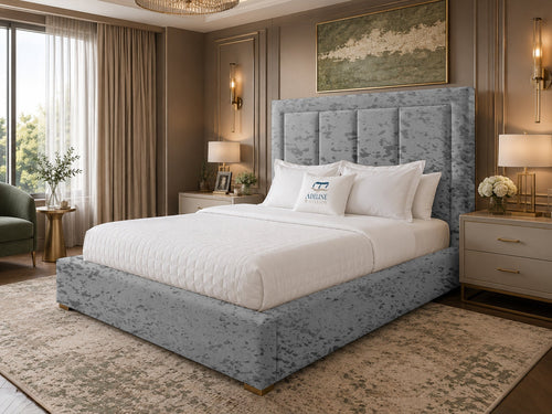 Barlow Block Panel Upholstered Bed Set with Floor Standing Headboard, Footboard & Storage Upgrade Option