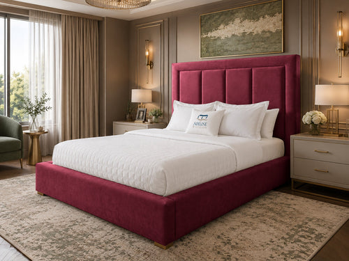 Barlow Block Panel Upholstered Bed Set with Floor Standing Headboard, Footboard & Storage Upgrade Option