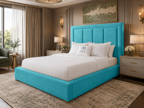 Barlow Block Panel Upholstered Bed Set with Floor Standing Headboard, Footboard & Storage Upgrade Option