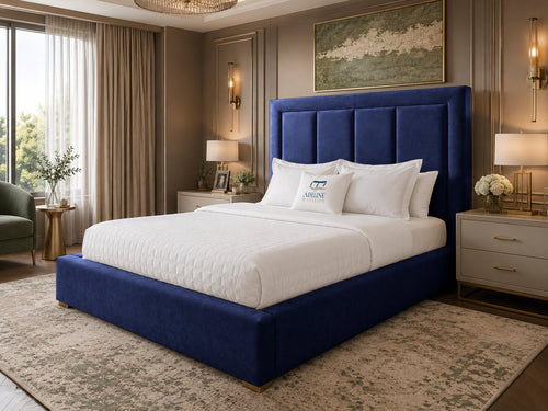 Barlow Block Panel Upholstered Bed Set with Floor Standing Headboard, Footboard & Storage Upgrade Option