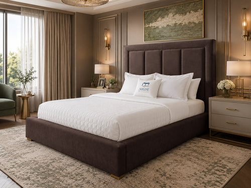Barlow Block Panel Upholstered Bed Set with Floor Standing Headboard, Footboard & Storage Upgrade Option