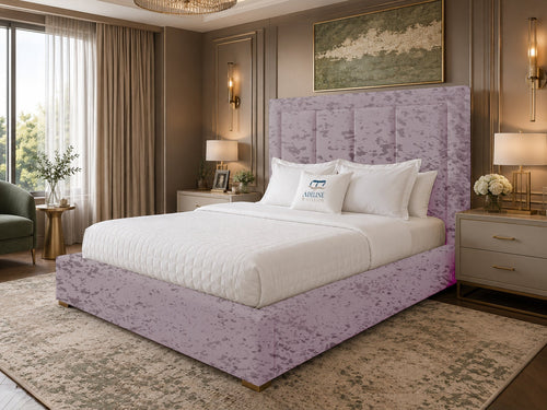 Barlow Block Panel Upholstered Bed Set with Floor Standing Headboard, Footboard & Storage Upgrade Option