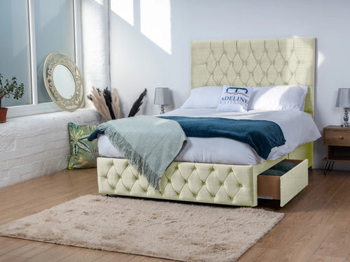 Bedford Button-Tufted Divan Bed Set with Storage Drawers, Floor Standing Headboard & Footboard