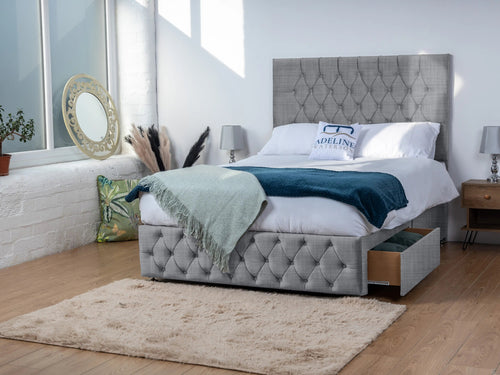 Bedford Button-Tufted Divan Bed Set with Storage Drawers, Floor Standing Headboard & Footboard