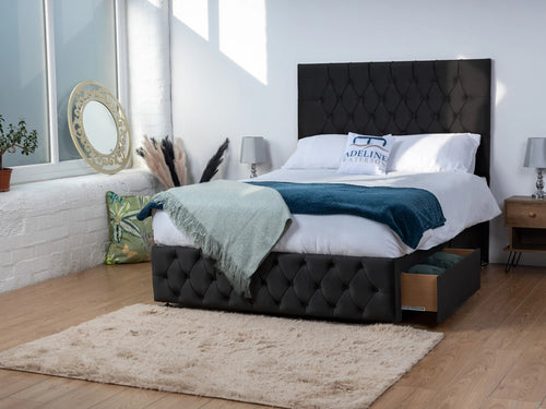 Bedford Button-Tufted Divan Bed Set with Storage Drawers, Floor Standing Headboard & Footboard