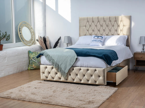 Bedford Button-Tufted Divan Bed Set with Storage Drawers, Floor Standing Headboard & Footboard