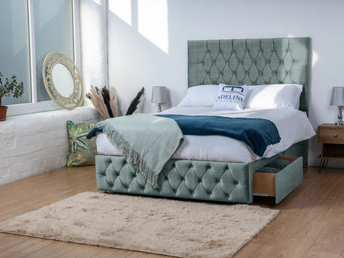 Bedford Button-Tufted Divan Bed Set with Storage Drawers, Floor Standing Headboard & Footboard