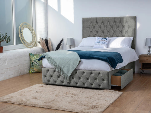 Bedford Button-Tufted Divan Bed Set with Storage Drawers, Floor Standing Headboard & Footboard