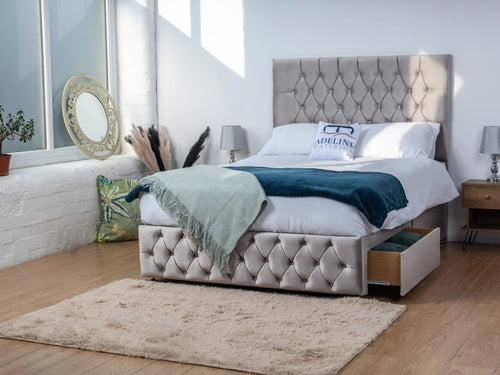 Bedford Button-Tufted Divan Bed Set with Storage Drawers, Floor Standing Headboard & Footboard