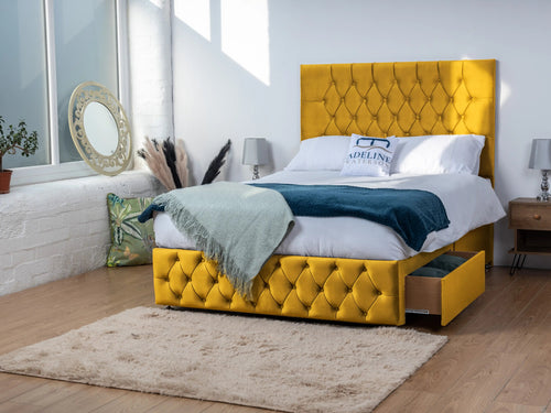 Bedford Button-Tufted Divan Bed Set with Storage Drawers, Floor Standing Headboard & Footboard