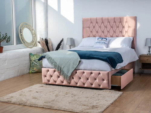 Bedford Button-Tufted Divan Bed Set with Storage Drawers, Floor Standing Headboard & Footboard