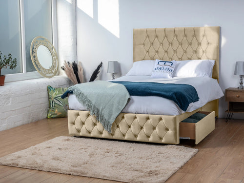 Bedford Button-Tufted Divan Bed Set with Storage Drawers, Floor Standing Headboard & Footboard