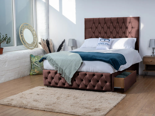 Bedford Button-Tufted Divan Bed Set with Storage Drawers, Floor Standing Headboard & Footboard