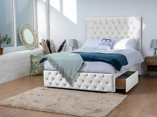 Bedford Button-Tufted Divan Bed Set with Storage Drawers, Floor Standing Headboard & Footboard