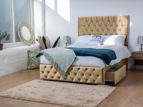 Bedford Button-Tufted Divan Bed Set with Storage Drawers, Floor Standing Headboard & Footboard