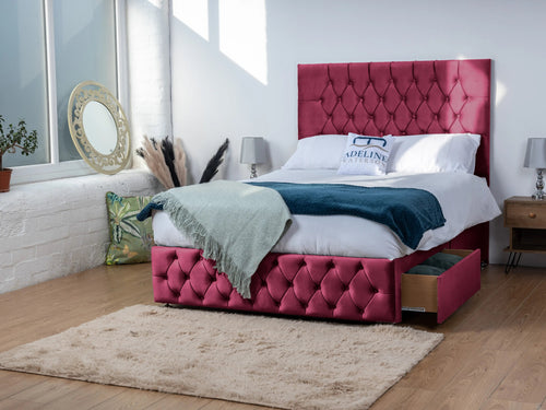 Bedford Button-Tufted Divan Bed Set with Storage Drawers, Floor Standing Headboard & Footboard
