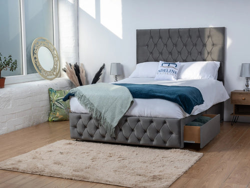 Bedford Button-Tufted Divan Bed Set with Storage Drawers, Floor Standing Headboard & Footboard