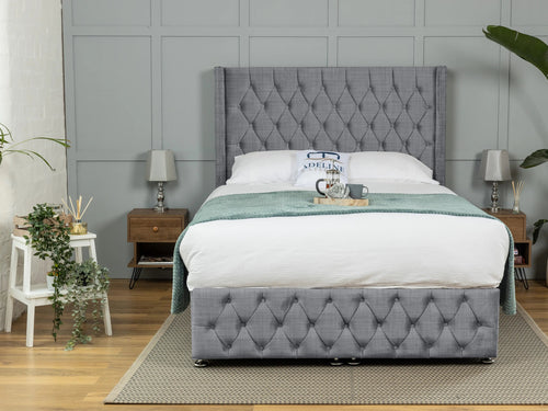 Buckinghamshire Button-Tufted Ottoman End Lift Storage Bed Set with Floor Standing Headboard & Footboard