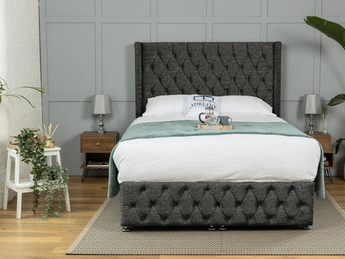 Buckinghamshire Button-Tufted Ottoman End Lift Storage Bed Set with Floor Standing Headboard & Footboard