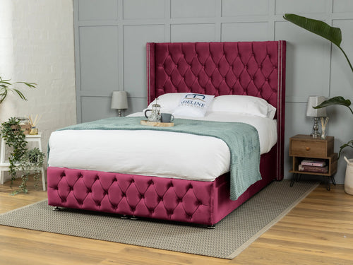 Buckinghamshire Button-Tufted Ottoman End Lift Storage Bed Set with Floor Standing Headboard & Footboard