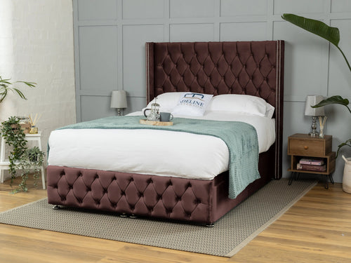 Buckinghamshire Button-Tufted Ottoman End Lift Storage Bed Set with Floor Standing Headboard & Footboard