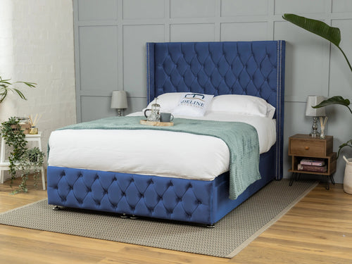 Buckinghamshire Button-Tufted Ottoman End Lift Storage Bed Set with Floor Standing Headboard & Footboard