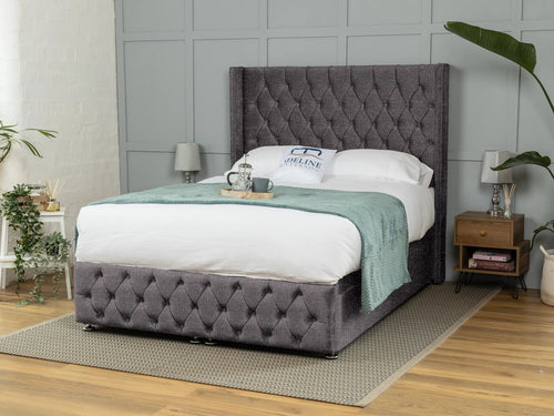 Buckinghamshire Button-Tufted Ottoman End Lift Storage Bed Set with Floor Standing Headboard & Footboard