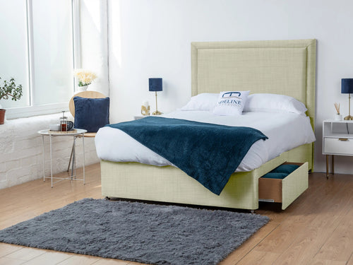 Bumper Bordered Panel Divan Bed Set with Storage Drawers, Floor Standing Headboard & Footboard