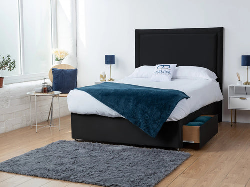 Bumper Bordered Panel Divan Bed Set with Storage Drawers, Floor Standing Headboard & Footboard