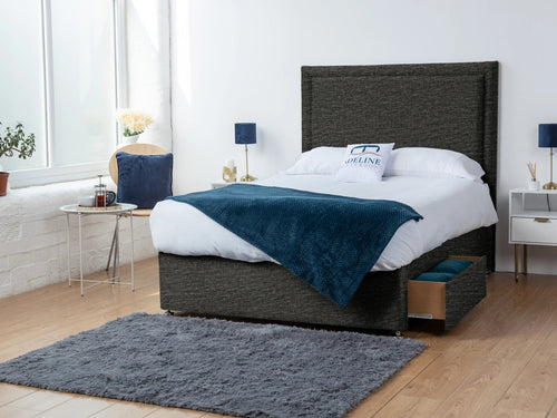 Bumper Bordered Panel Divan Bed Set with Storage Drawers, Floor Standing Headboard & Footboard