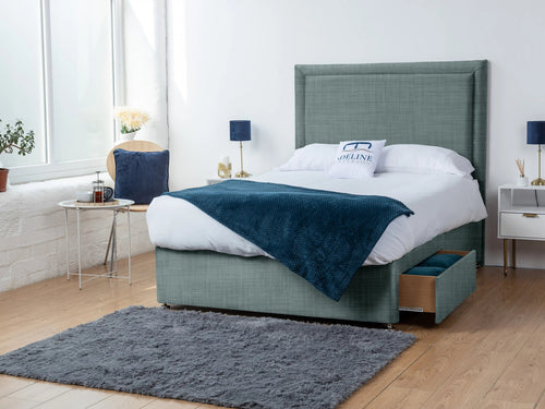 Bumper Bordered Panel Divan Bed Set with Storage Drawers, Floor Standing Headboard & Footboard