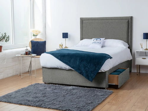 Bumper Bordered Panel Divan Bed Set with Storage Drawers, Floor Standing Headboard & Footboard