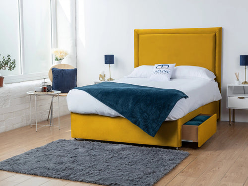 Bumper Bordered Panel Divan Bed Set with Storage Drawers, Floor Standing Headboard & Footboard