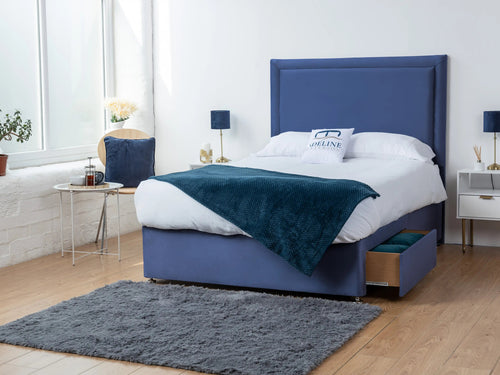 Bumper Bordered Panel Divan Bed Set with Storage Drawers, Floor Standing Headboard & Footboard