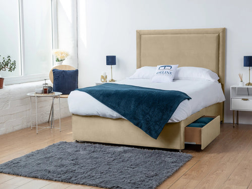Bumper Bordered Panel Divan Bed Set with Storage Drawers, Floor Standing Headboard & Footboard